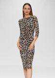 s.Oliver Robe écru imprimé léopard manches longues col rond longueur mollet polyester 42