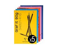 Clairefontaine 96623C - Geniet Blok GraF'it - 80 Vellen Effen Schetspapier - Uitneembare Vellen - A4 21x29,7 cm 90g - Willekeurige Omslagkleur - Pakket van 5 Blokken