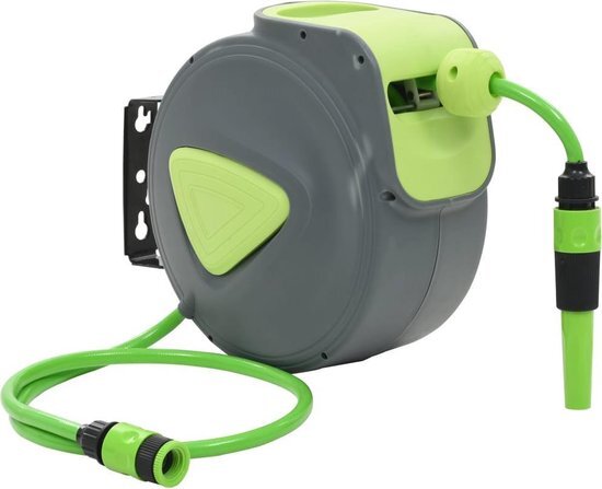 vidaXL Waterslanghaspel - automatisch - intrekbaar - wandmontage - 10+1 m - Groen