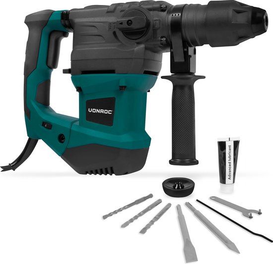 VONROC Boorhamer 1800W – 6 Joule – SDS plus – 4 Functies – Incl. 3 SDS-plus boren en 2 SDS-plus beitels