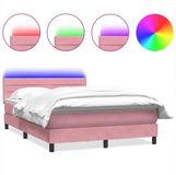 vidaXL Boxspringbed met matras en LED-verlichting, roze, 160x210 cm, fluweel