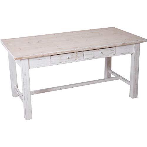 DRW keukentafel eettafel met 4 laden van hout in wit en beige, vintage-stijl, 160 x 80 x 76,5 cm, 160 x 80 x 76,5 cm