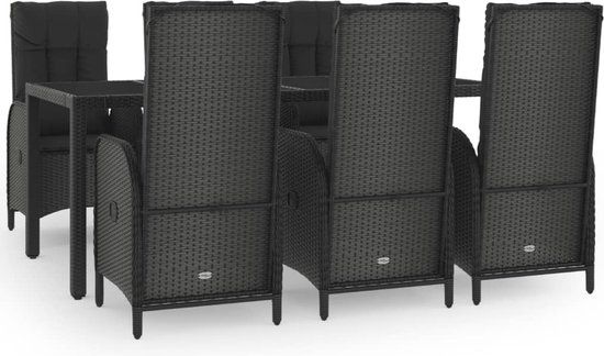 vidaXL 7-delige Tuinset met kussens poly rattan zwart en grijs