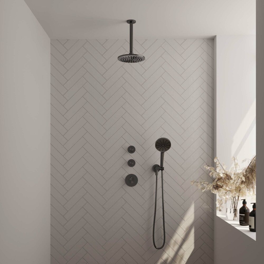 Brauer Gunmetal Edition Thermostatische Inbouw Regendoucheset - 20cm Hoofddouche - Gunmetal Geborsteld PVD