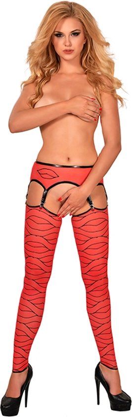 Guilty Pleasure Datex Printed Footless Red Stockings - S