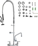 Vevor Commerciële kraan met voorspoeldouche, 915 hoogte, 12" draaibare uitloop, aan de muur gemonteerde gootsteenkraan, messing apparaat met uittrekbare spray, voor 1/2/3 compartimentengootsteen