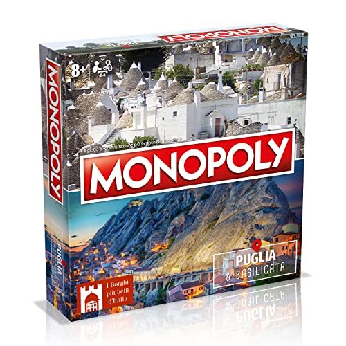 Winning Moves Schönste Dorfer Italië Edition Apulië & Basilicata Monopoly, Italiaanse editie, familiespel vanaf 8 jaar +