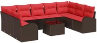vidaXL Tuinbank Set Bruin en Rood Polyrattan