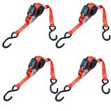 PETEX 4 x automatische ratelspanband, zelfoprollend, 1-delig, 5 m x 25 mm, 350/700 daN, tot 700 kg, rood, S-haak