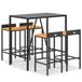 5-delige Tuinbarset poly rattan et bois d'acacia massif noir