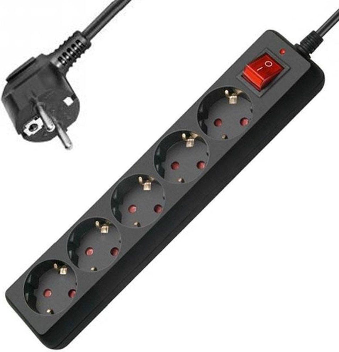 Allteq Stekkerdoos met schakelaar - 5-voudig - 15 meter - Zwart