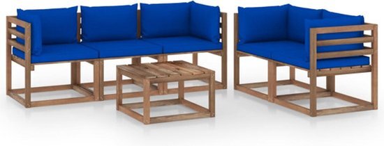 vidaXL 6-delige Loungeset met blauwe kussens