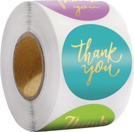 DW4Trading Stickerrol Thank You - Pastel Kleuren - Ø 2,5 cm - 500 Stuks