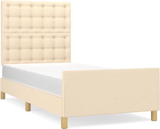 vidaXL Bedframe met hoofdeinde stof crèmekleurig 90x190 cm