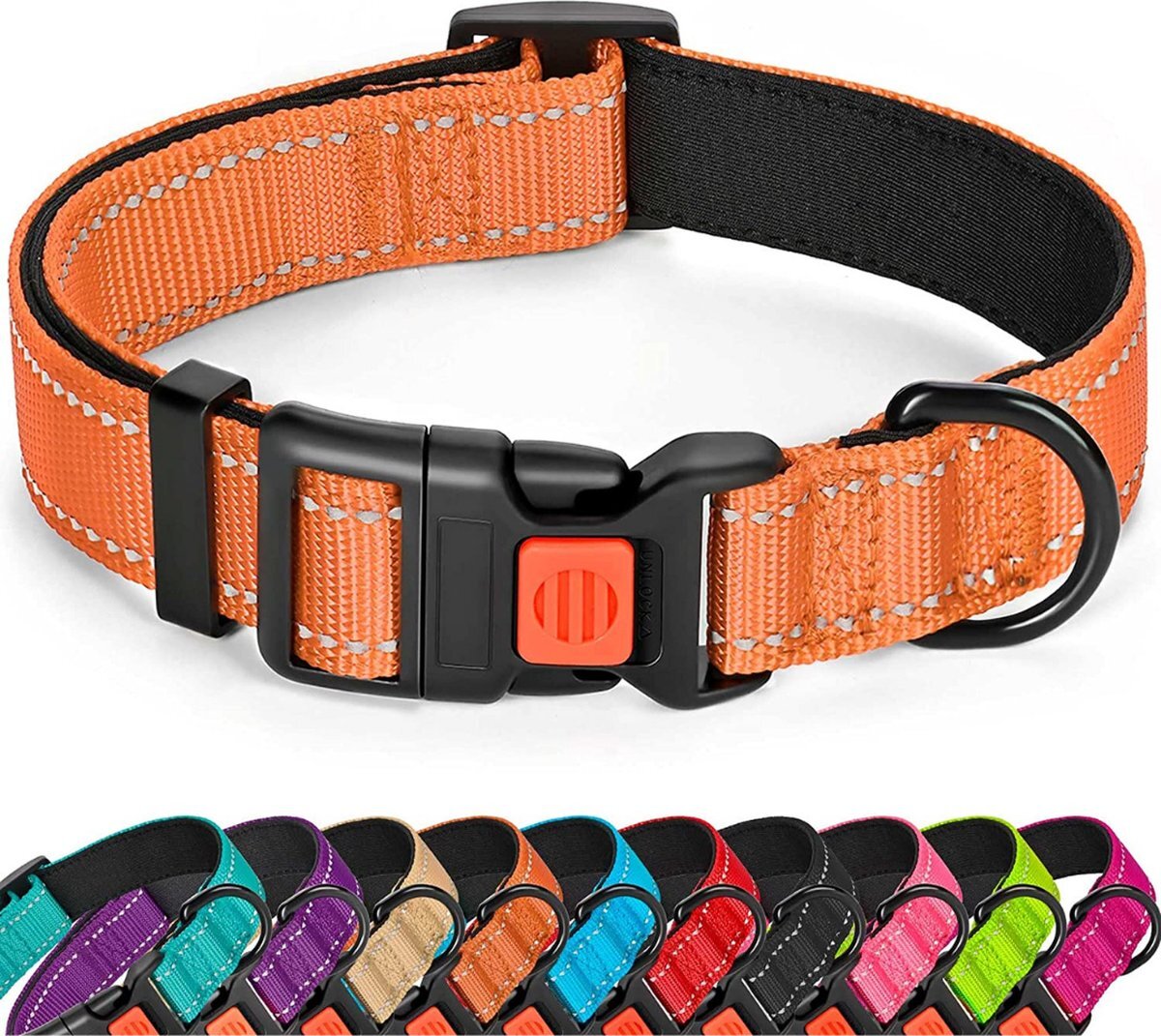 Sharon B Halsband hond - reflecterend - oranje - maat XS - oersterk - waterdicht - hondenhalsband - met veiligheidssluiting - geschikt voor iedere hondenriem - voor kleine hondjes