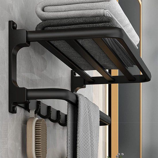 Handdoekenrek Bol Handdoekhouder zonder boren, mat, hechtend, handdoekhouder voor badkamer, wandmontage handdoekhouder met 5 handdoekhaken, badhanddoekhouder, handdoekrekke voor badkamer, keuken, 58 cm