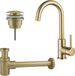 Fortifura Calvi Wastafelkraanset - hoge wastafelkraan - draaibare uitloop - klikwaste plug - verlaagde design sifon - PVD - geborsteld messing (goud)