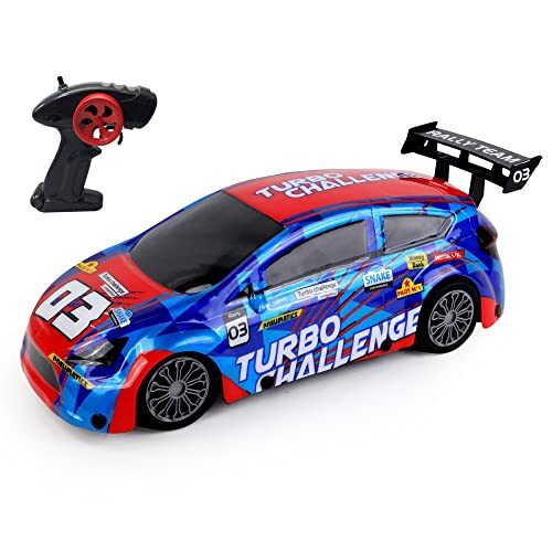 TURBO CHALLENGE - Auto Racing - Extreem Rallye - Rood en Blauw - 099314 - Afstandsbediening schaal 1:16 - Batterijen inbegrepen - Kunststof - vanaf 8 jaar