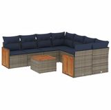 vidaXL 9-delige tuinbankset met kussens, grijs, polyrotan