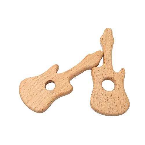 Yiwu Beibeihuan E-commerce Co., Ltd. Alenybeby 2 stks Mooie Cartoon Hout Gitaar Bijtring Pure Natuurlijke Dier Vorm Beuken Houten Handgemaakte Patroon DIY Sieraden Maken Ketting Hanger