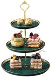 Élégant présentoir à gâteau - Céramique de haute qualité - Ensemble de 3 - Incrusté d'or