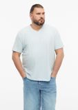 s.Oliver - Heren - Katoenen T-shirt met logoprint en V-hals - Lichtblauw - 5XL
