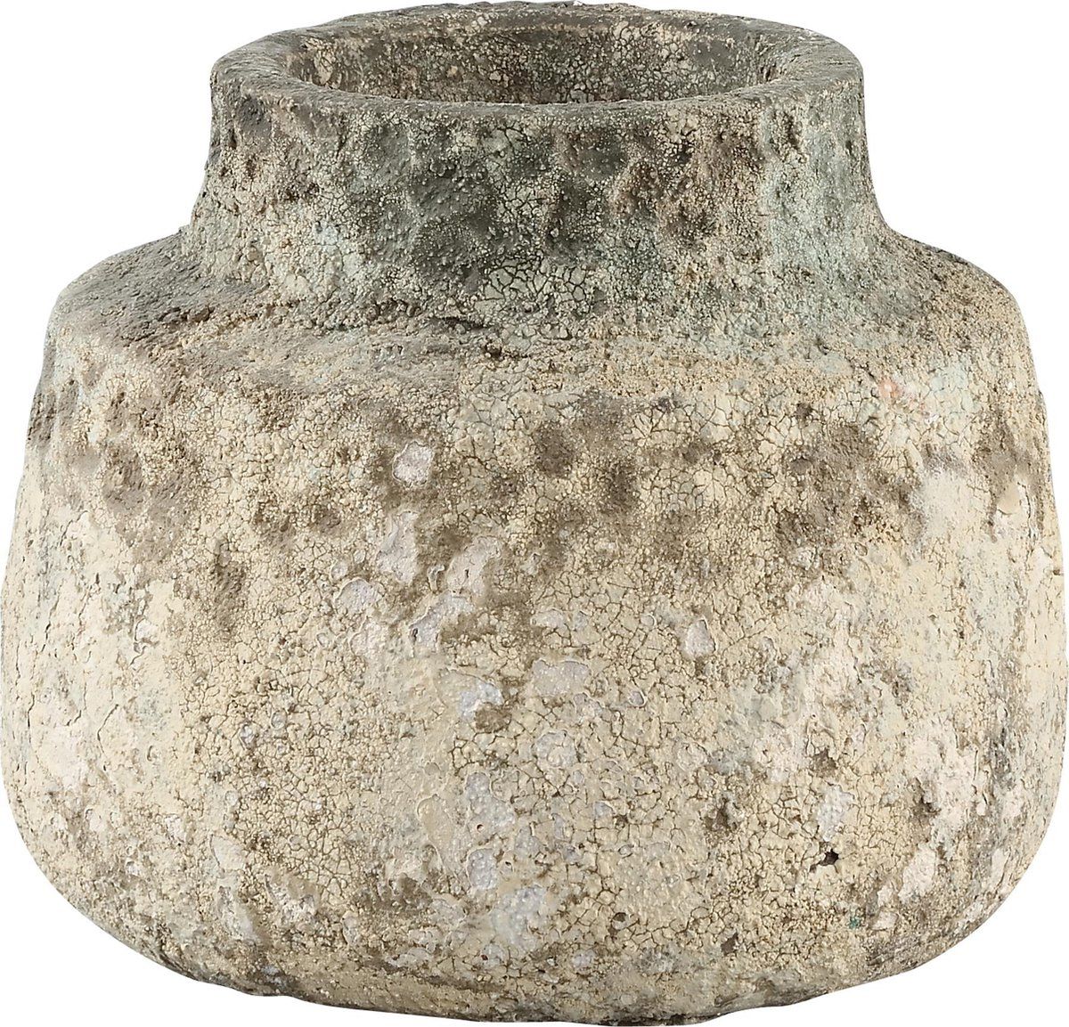 PTMD cai old blauw keramiek pot smalle nek rond m - blauw
