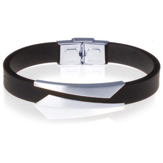 LGT JWLS Zwarte Siliconen armband RVS Element Zilver