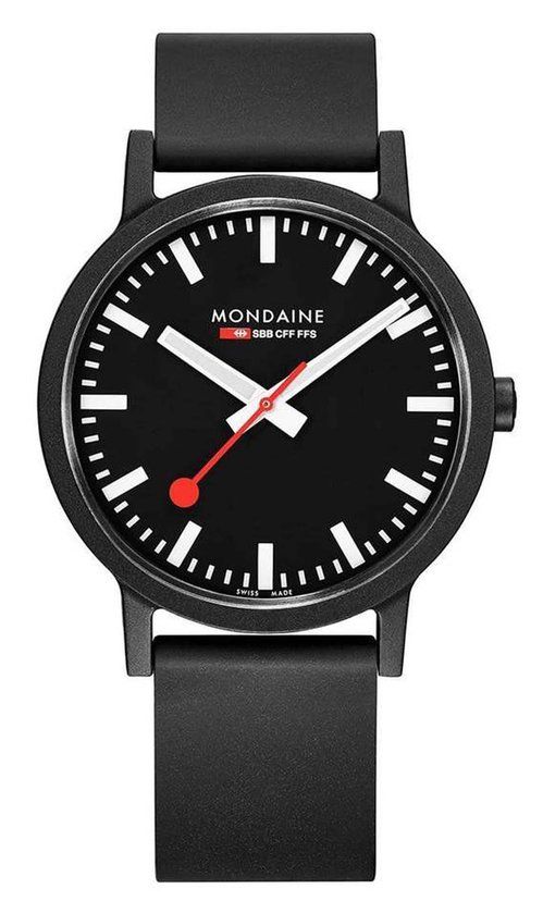 Mondaine Essence MS1.41120.RB Herenhorloge - Zwart Rubber - 41mm - Quartz