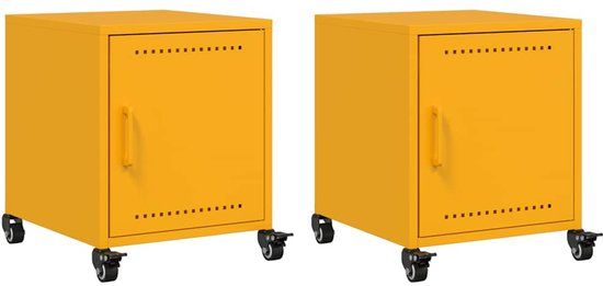 VidaXL Nachtkastjes 2 stuks Staal Mosterdgeel 36x39x43,5 cm