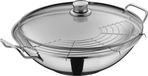 Set de wok 3 pièces sans marque 36 cm avec couvercle en verre et panier à tempura