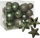 Decoris Boules de Noël et Étoiles - 32x pièces plastique - mix 6, 8, 10 cm - vert mousse