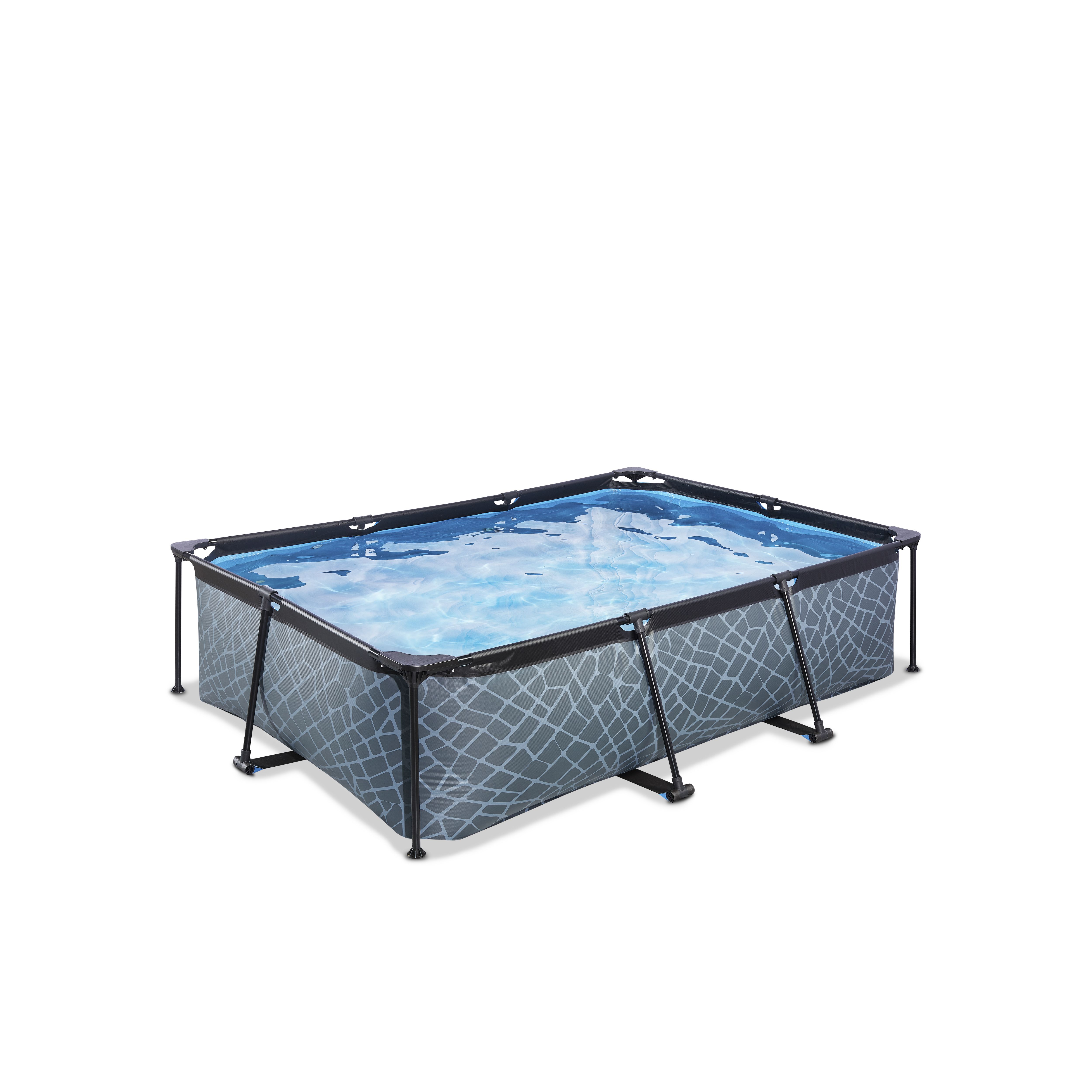 EXIT Stone Rectangular Pool 220x150x65cm with Filter Pump - Grey