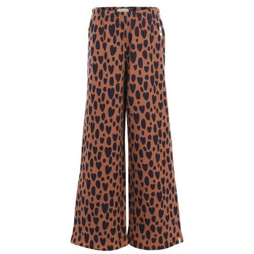 LOOXS little wide leg joggingbroek met hartjes - bruin