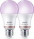 Philips Smart Lighting LED lamp - Gekleurd en instelbaar wit licht - RGB - Dimbaar - 2 pack - E27 fitting - Standaard lampvorm: A60 - 13W - Werkt met de WiZ app