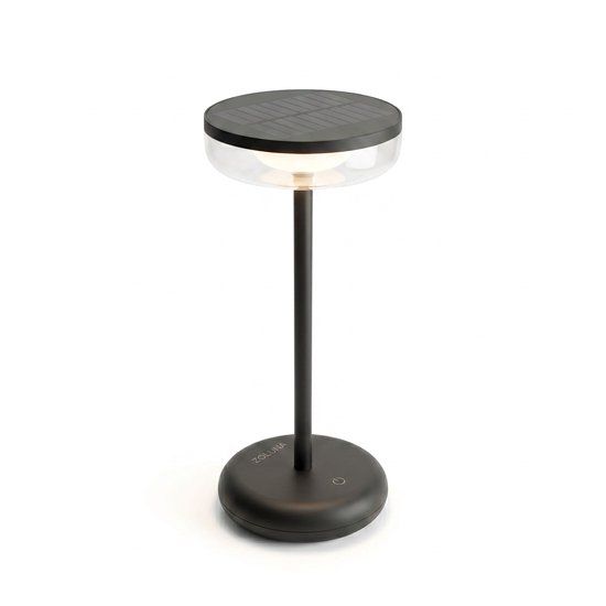 ZOLUNA Solar Tafellamp BOBBIE Zwart - USB oplaadbaar - Touch Dimbaar - Zware Voet - Extra Warm Wit - Modern design
