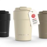 LARS NYSØM Bevægelse Thermos Coffee Mug-to-go 380ml - BPA-vrij met Isolatie - Lekvrije Roestvrijstalen Thermosbeker (Almond Beige - Powder)