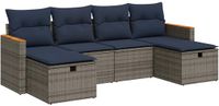 vidaXL 6-delige Loungeset met kussens poly rattan grijs