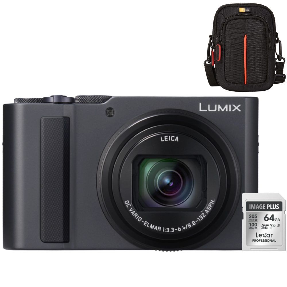 Panasonic Lumix DC-TZ300 - Donkerzilver + Lexar 64GB SDXC + Case Logic DCB-313