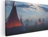 Artaza Canvas Schilderij Indianen Tipi in de Nacht tijdens de Mist - 80x40 - Canvas Print