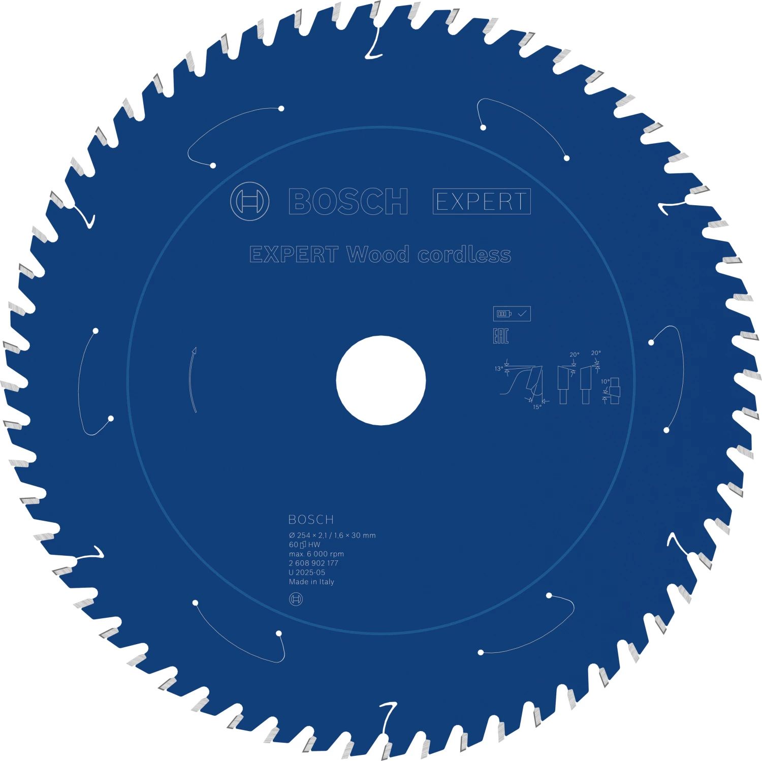 Bosch Accessoires EXPERT Wood cordless Cirkelzaagblad | 254 x 2,1/1,6 x 30 mm | T60 - 2608902177