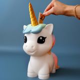 LeHa Design Padel 24x7 Spaarpot Eenhoorn Unicorn - Cadeau - Manen en staart in regenboog rainbow kleuren - Hoorn in goudkleur