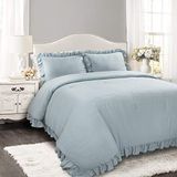 Lush Decor Reyna Trooster Lake Blue Ruffled 3-delige set met kussen Sham King Size Beddengoed