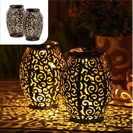 Gadgy Solar Oosterse Lantaarn - Set van 2 - Brons - LED Buitenverlichting - Ø15cm