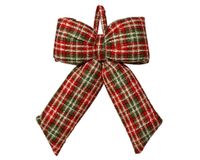 Decoris Decoratieve strik polyester 19cm kerststrik geruit rood/groen