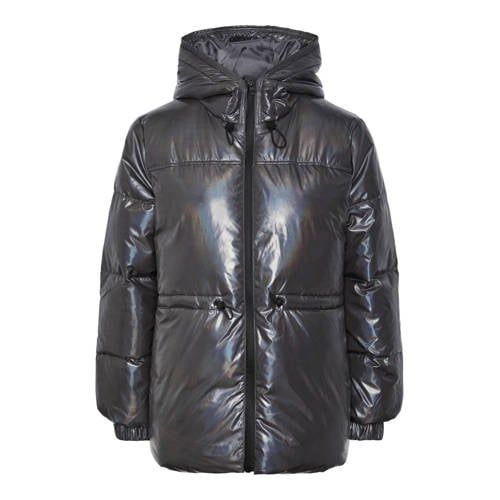 PIECES metallic gewatteerde jas van gerecycled polyester antraciet