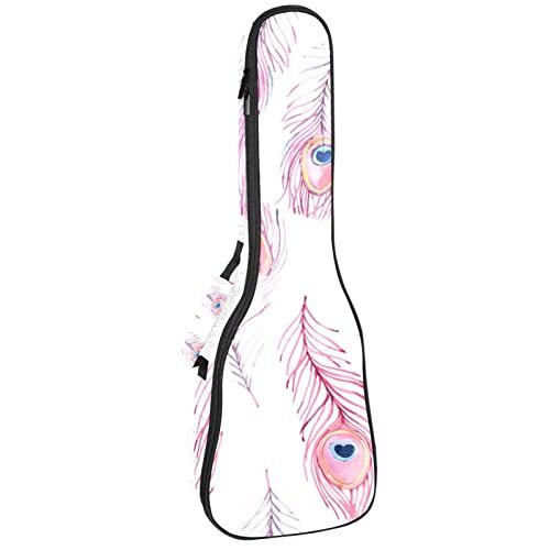 Mersov Tenor Ukulele Gigbag Waterdichte Ukelele Case Gewatteerde Rugzak, Geweldig voor Sopraan Concert (21/23/24") Roze Pauw Veer Patroon