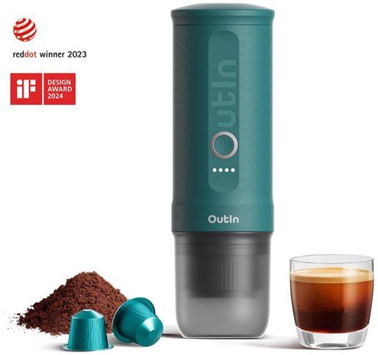 Outin Nano Draagbare elektrische espressomachine - 20 bar - 12 volt - Oceaan blauw