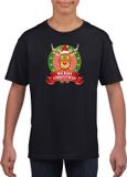 Bellatio Decorations Shoppartners Bv Kerst t-shirt voor kinderen met rendier Rudolf print - zwart - Kerst shirts voor jongens en meisjes 122/128