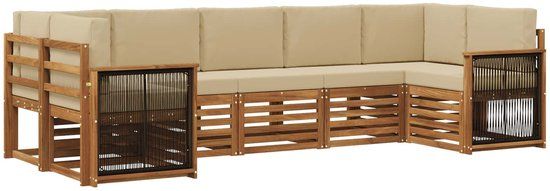 vidaXL - Hoek loungeset - 7 zitplaatsen - Massief Acacia Hout en Polyester - Natuurlijk en beige